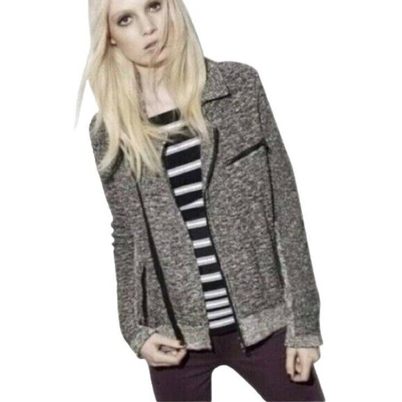 Rag & Bone Hart Tweed Biker Moto Black White Asymmetric Zip Knit Pockets S - Picture 1 of 12